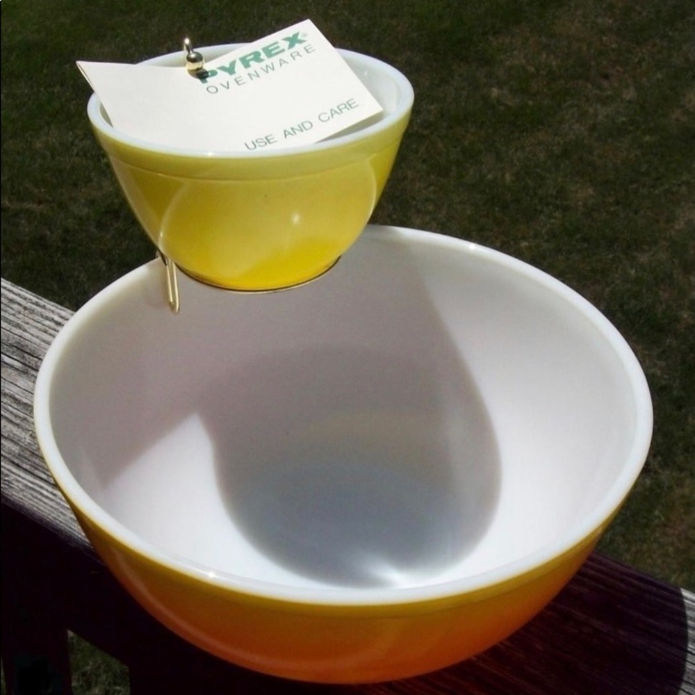 CORNING PYREX WARE #5371 PINEAPPLE YELLOW CHIP & DIP BOWL SET BNWT